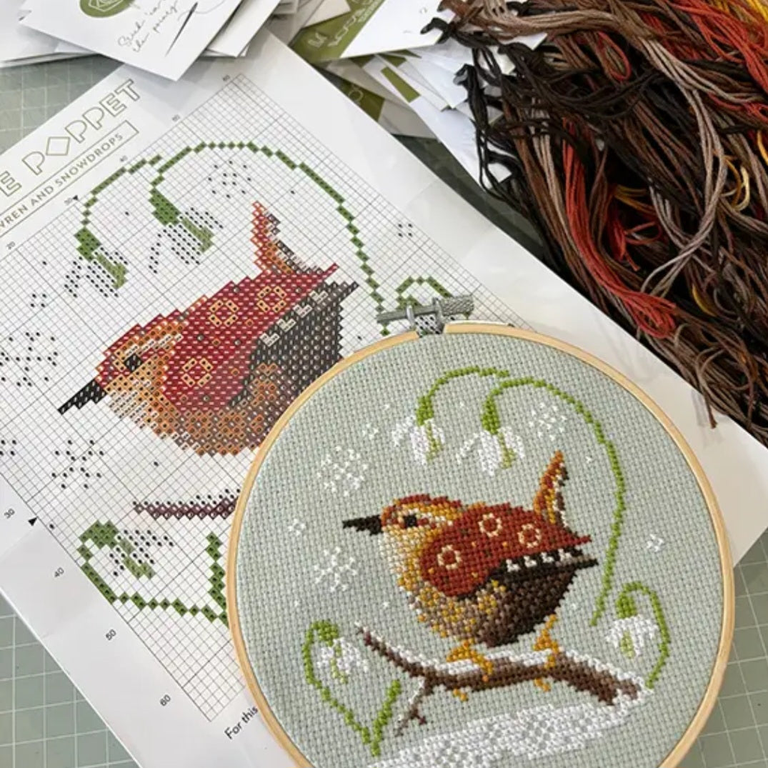 Wren and Snowdrops Cross Stitch Kit