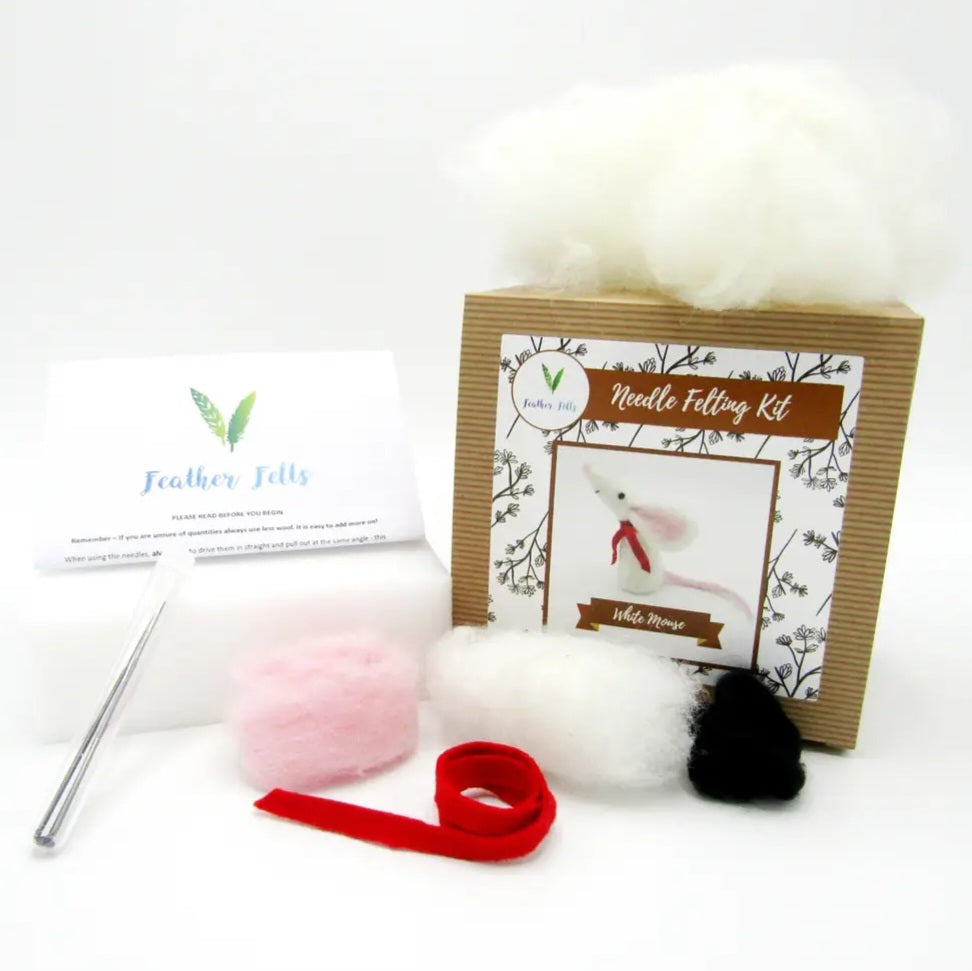 White Mouse Needle Felting Kit