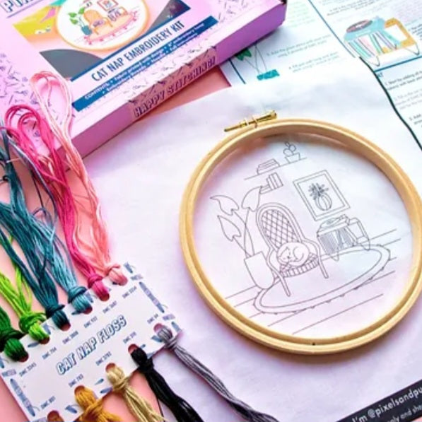 Cat Nap Embroidery Kit