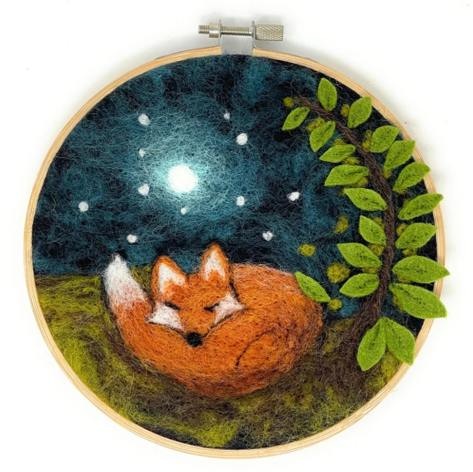 Sleepy Fox Needle Felting Hoop Kit