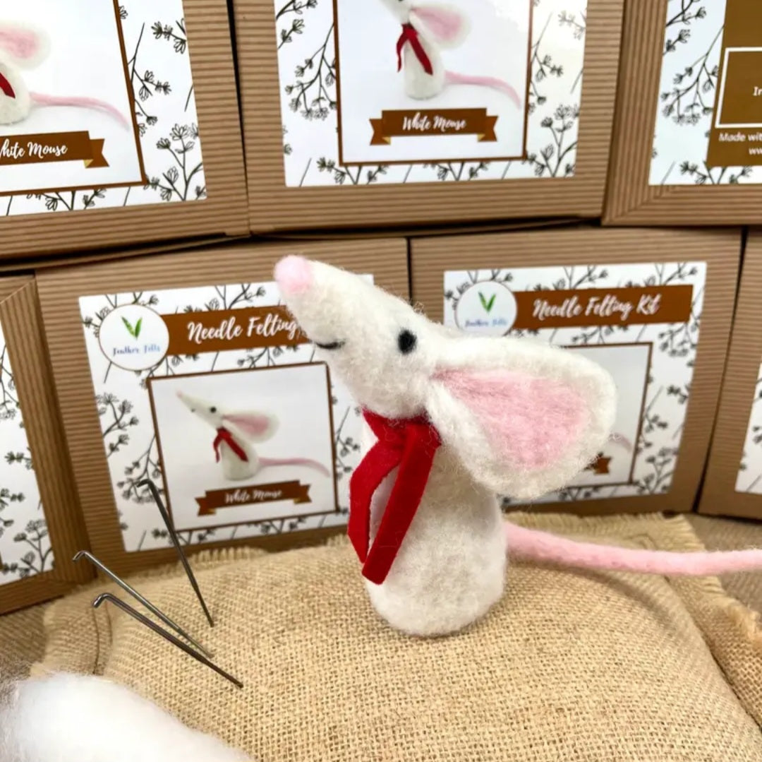 White Mouse Needle Felting Kit