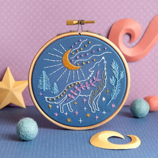 Celestial Wolf Embroidery Mini Kit